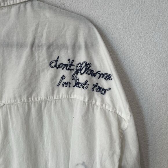 Anthropologie Allihop White Cotton Don’t Follow Me Top Sz S Boho Travel Resort - Picture 7 of 9